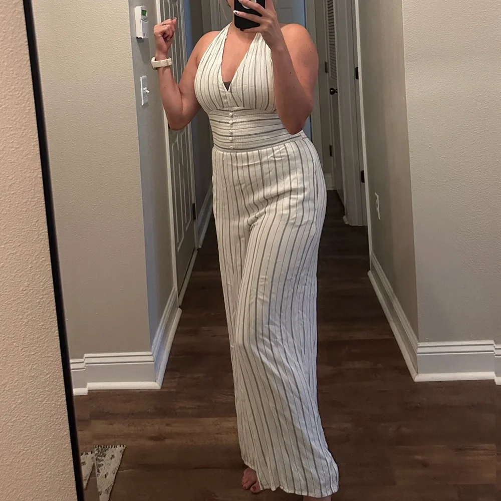 A&E Striped Halter Jumpsuit - Picture 2 of 4